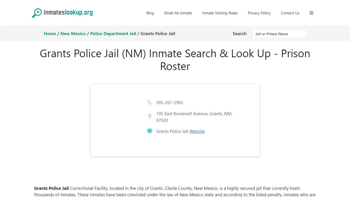 Grants Police Jail (NM) Inmate Search & Look Up - Prison Roster